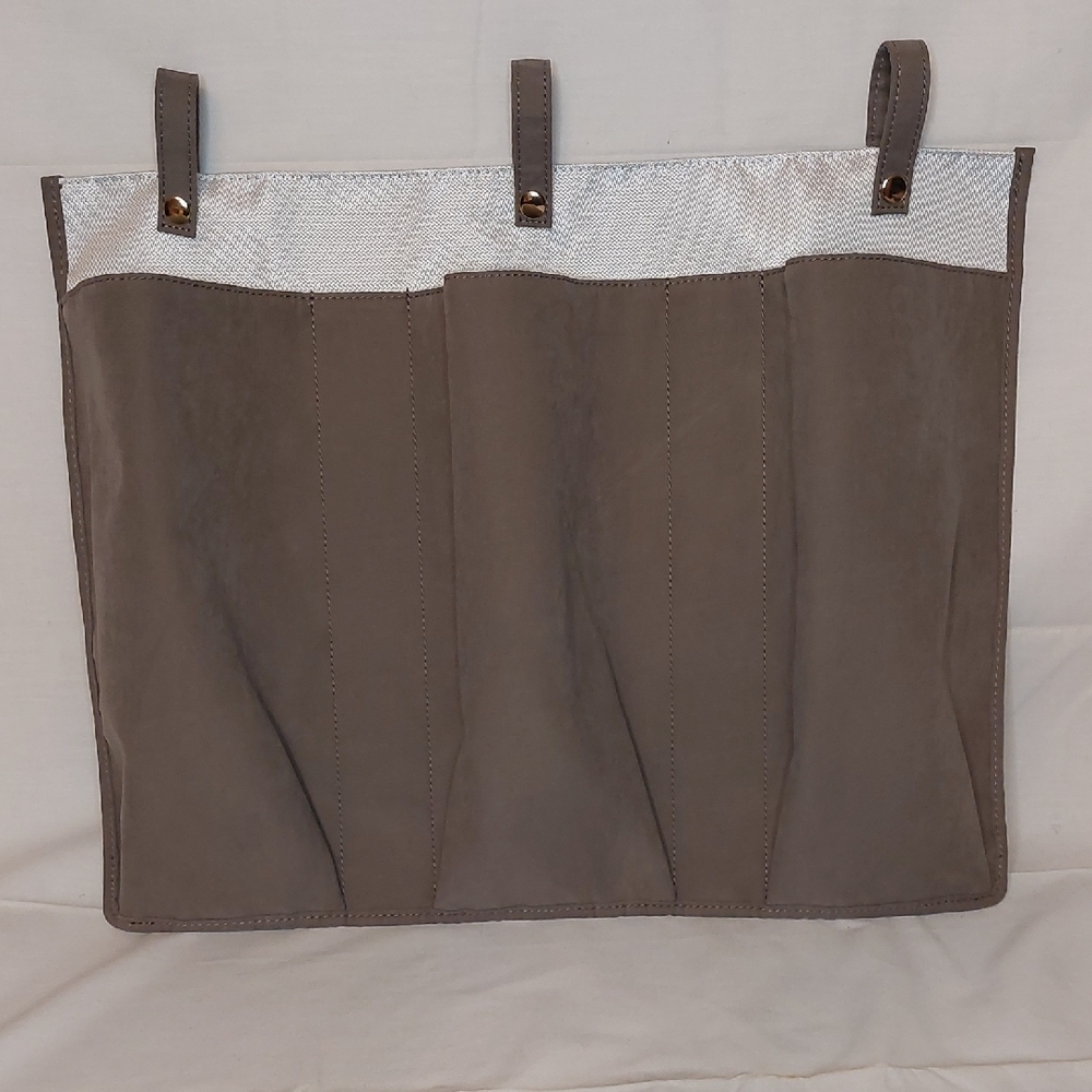 Grey Suede Hanging Organizer For Hair Tools Or Crib Organizer